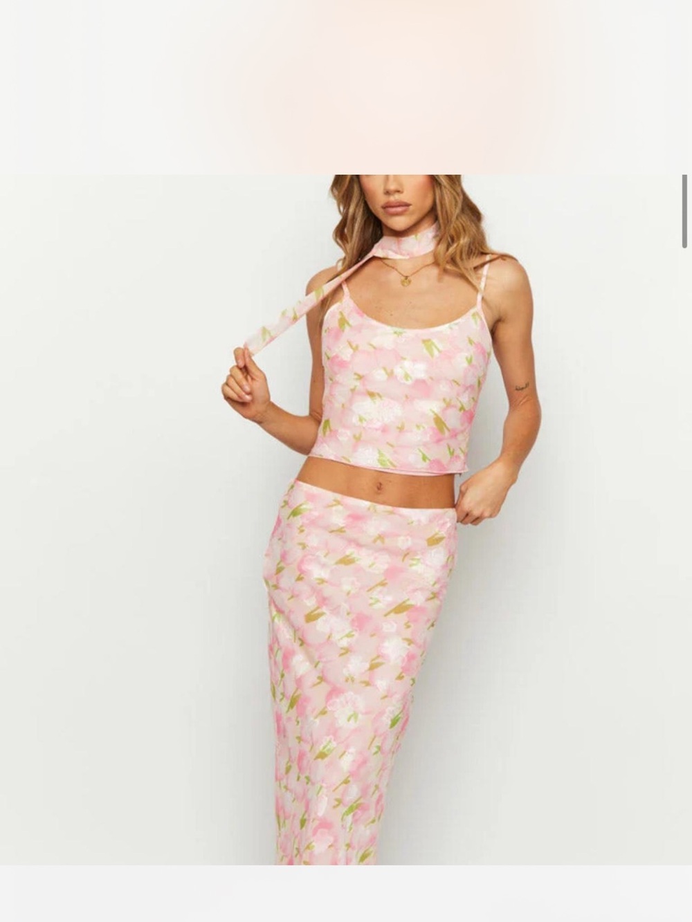 Beginning Boutique Pink Floral Two-Piece Skirt Set